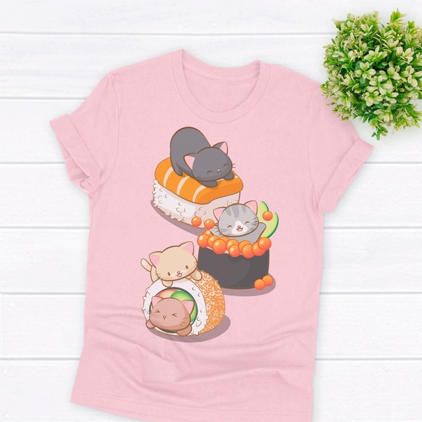 Cute Sushi Cat Kawaii Clothing - Nigiri, California Roll, Ikura Sushi Shirt / Japanese Harajuku Aesthetic Kawaii Shirt - Gift for Cat Lovers