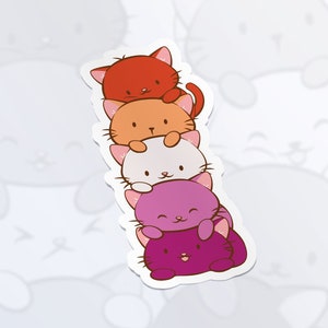 Kawaii Cat Sticker - Subtle Lesbian Flag, Aesthetic Kitty Cat Kawaii Stickers - Lesbian Girlfriend Gift - Cute Lesbian Pride Sticker