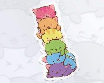 Cute Kawaii Cats Gay Pride Sticker, Lgbtq Aesthetic Rainbow Kitty Cat Stickers - Waterproof Vinyl, Kawaii Gay Stickers For Cat Lovers