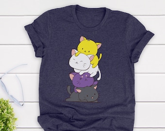 Cute Non Binary Shirt - Aesthetic Harajuku Kawaii Clothing for Nonbinary Gender and Genderqueer Cat Lovers
