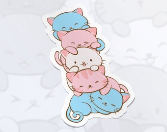 Kawaii Cats Trans Pride Sticker, Cute Cat Sticker - Kiss-Cut, Waterproof Kawaii Stickers, Lgbtq Gifts For Transgender Mtf, Ftm