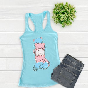 Kawaii Cat Pile Transgender Pride Tank Top Racerback / Sleeveless Trans Pride Shirt Women / Cute Aesthetic Graphic Print Kawaii Clothing