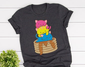 Pansexual Pride Kawaii Clothing - Cute Pancake Kittens Funny Pun Aesthetic T Shirt / Pan Pride Plus Size Kawaii Cat Harajuku Fashion