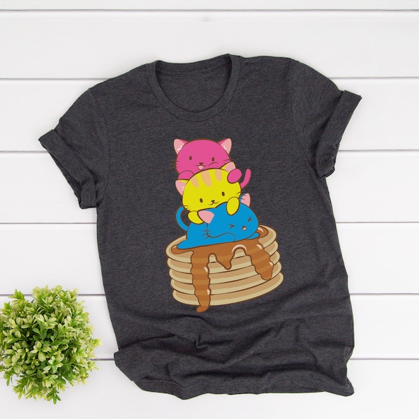 Pansexual Pride Kawaii Kleidung - Niedliche Pfannkuchen Kätzchen Lustiges Wortspiel Ästhetisches T-Shirt / Pan Pride Plus Size Kawaii Katze Harajuku Fashion