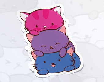 Kawaii Cats Bi Pride Sticker - Cute Pride Cat Sticker For Laptop, Hydroflask - Waterproof, Subtle Bisexual Stickers For Lgbtq Teens