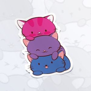 Kawaii Cats Bi Pride Sticker - Cute Pride Cat Sticker For Laptop, Hydroflask - Waterproof, Subtle Bisexual Stickers For Lgbtq Teens