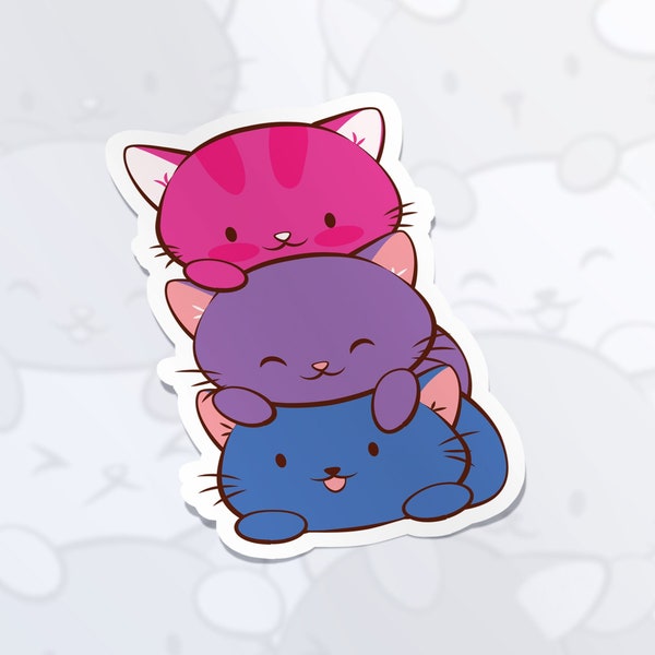 Kawaii Cats Bi Pride Sticker - Cute Pride Cat Sticker For Laptop, Hydroflask - Waterproof, Subtle Bisexual Stickers For Lgbtq Teens