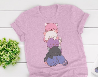Genderfluid Clothing - Cute Meowtain Kawaii Cat Shirt / Harajuku Pastel Aesthetic Gender Queer Pride Clothes for Teen Girls