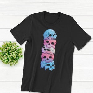 Pastel Goth Skulls Transgender Shirt / Creepy Cute Trans Pride Flag - Yami Kawaii Aesthetic Tshirt /  Spooky LGBTQ Graphic Tee