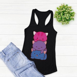 Kawaii Cats Bi Pride Racer back Tank Top - Cute Anime Aesthetic Graphic Kawaii Clothing / LGBTQ Bisexual Pride Tank Top for Women