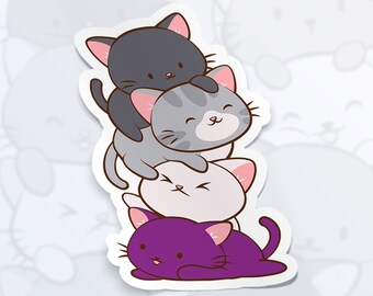 Kawaii Cats Anime Asexual Sticker - Kiss Cut Vinyl Stickers / Cute Kitty Cat Stack Ace Pride Stickers, Lgbt Aesthetic Kawaii Stickers