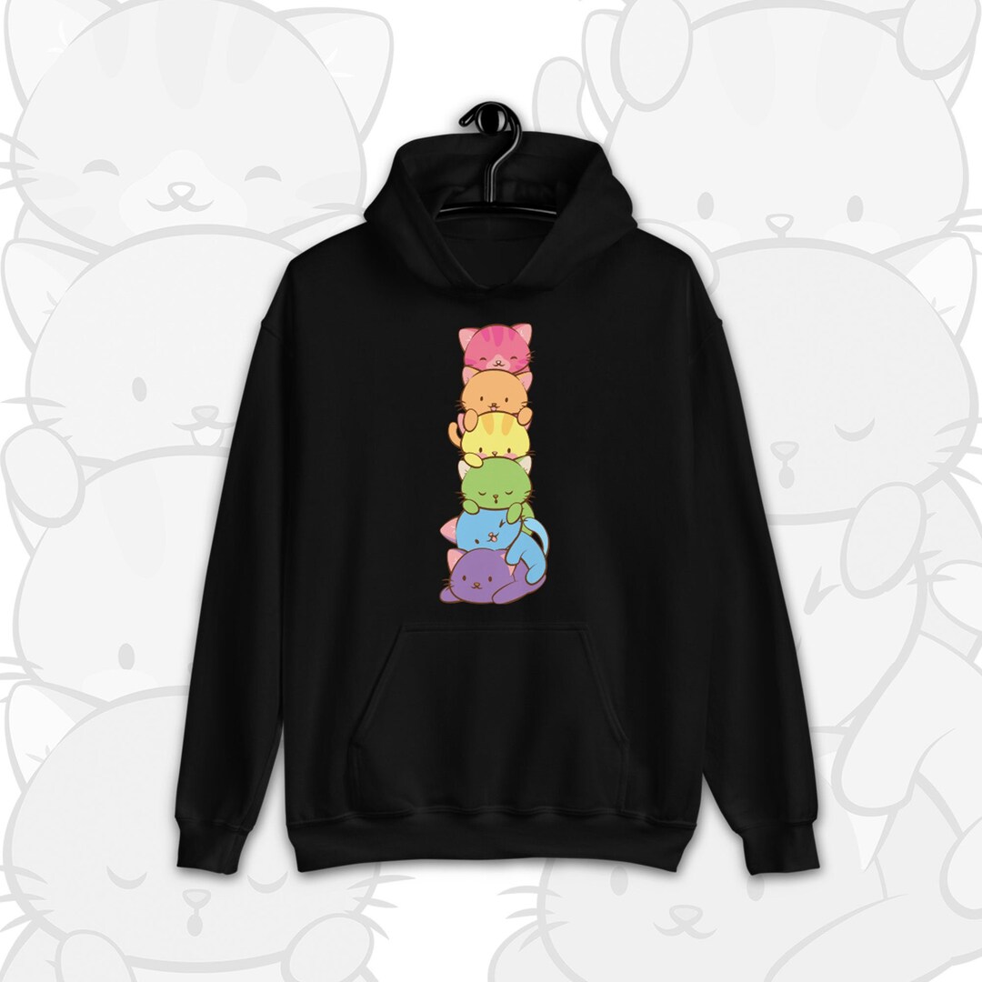 Pastel Rainbow Kitty Gay Pride Hoodie, Sweatshirt / Aesthetic Kawaii ...