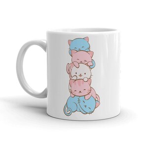 Transgender Pride Flag Kawaii Cats Cute Coffee Mug - White 11 oz