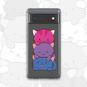 Cute Kawaii Cats Bisexual Pride Phone Case, Subtle LGBT Bi Pride Phone Case - Clear Aesthetic, iPhone, Samsung Galaxy, Google Pixel 6