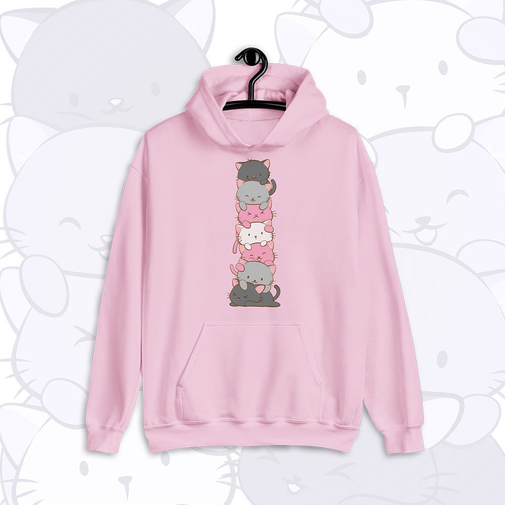 Demigirl Pride Cat Kawaii Hoodie / Cute Kitten Anime Aesthetic Kawaii Clothing for Transgender and Non-binary - Oversized Hooded Sweatshirt
