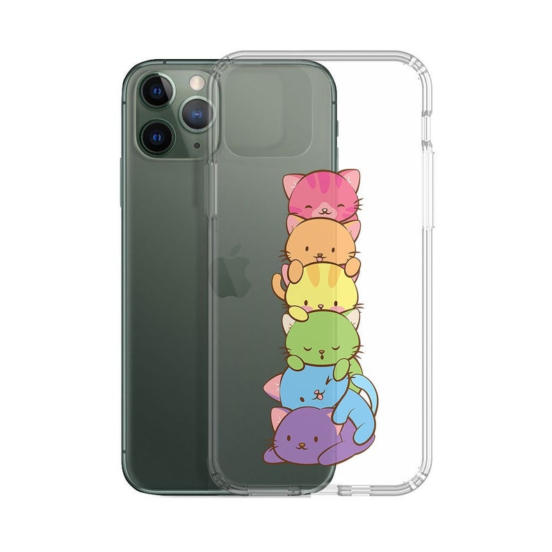 Cute Gay Pride Cats Kawaii Phone Case - Subtle Rainbow LGBTQ Pride Flag Aesthetic Clear iPhone Cases, Samsung Galaxy, Google Pixel 