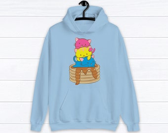 Pansexual Pride Kitty Cat Sweater - Kawaii Hoodie / Cute Aesthetic Subtle LGBTQ+ Pan Pride Anime Sweatshirt Oversized