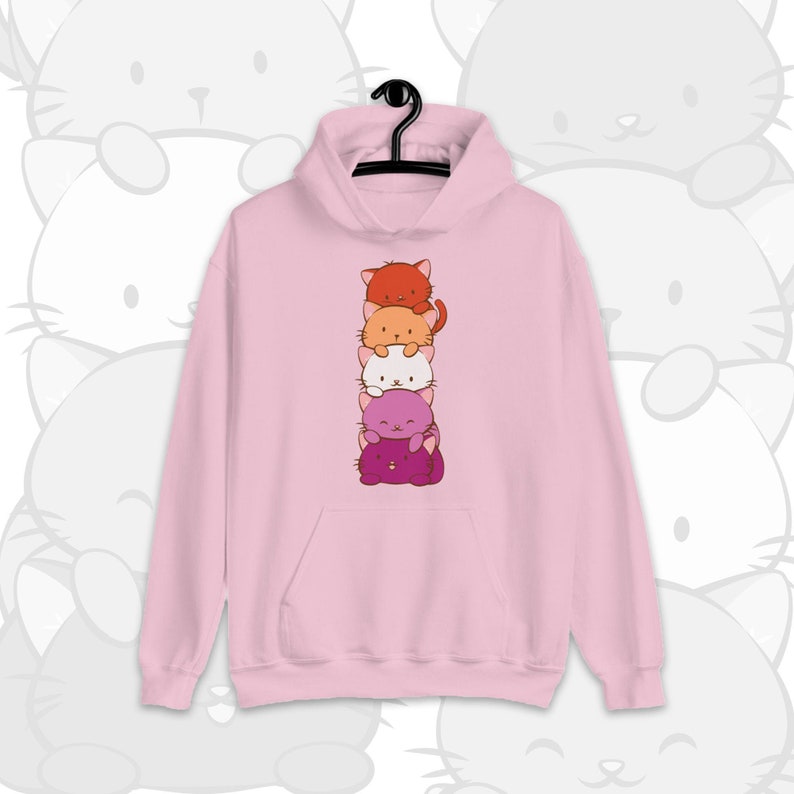 Lesbian Pride Flag Kawaii Cat Anime Hoodie / Cute Aesthetic Kawaii Clothing - LGBT Kawaii Hoodie - Lesbian Gift for Girlfriend, Wife 