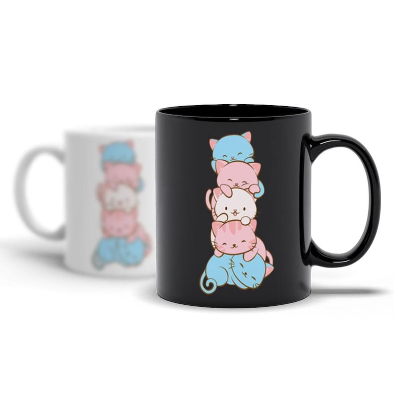 Transgender Pride Flag Kawaii Cats Cute Coffee Mug / Subtle Trans Pride