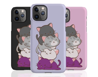 Subtle Asexual Pride Cute Cats Anime Kawaii Phone Case, LGBTQ Ace Pride Aesthetic - iPhone 17 Pro Max, Samsung Galaxy S25 Plus, Ultra