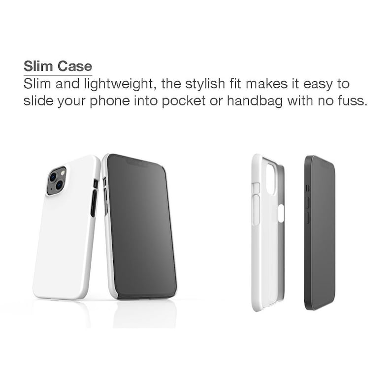 May include: A white phone case with a black phone case behind it. The phone cases are slim and lightweight. The text "Slim Case" is at the top of the image.