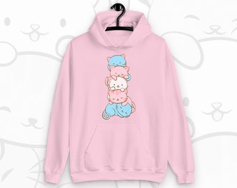 Transgender Pride Flagge Kawaii Katze Hoodie / LGBTQ Subtiler Stolz süße Kätzchen Anime Ästhetik Kawaii Kleidung für MTF, FTM Trans Katzenliebhaber,