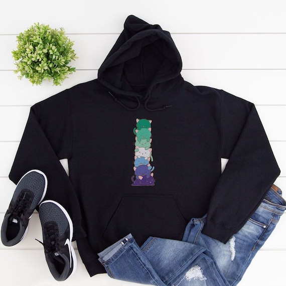 MLM Pride Flag Kawaii Cat Hoodie / LGBTQ Subtle Pride Men Loving Men Cute Neko Anime Aesthetic Kawaii Clothing for Gay Guys and Vincians