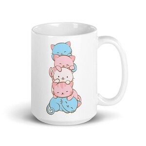 Transgender Pride Flag Kawaii Cats Cute Coffee Mug - White 15 oz