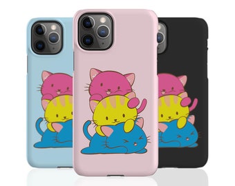 Capa de celular Kawaii com gatos do orgulho pansexual, estética LGBTQ sutil do orgulho pan para iPhone 13, 14, 15, 16 e 17, Samsung Galaxy S22, S23, S24, S25 Plus Ultra