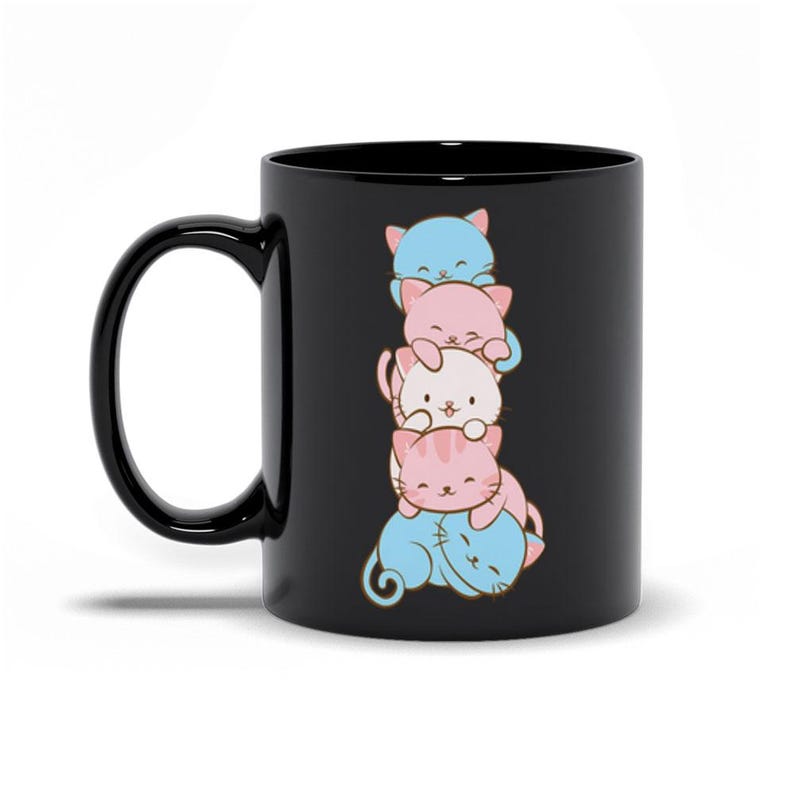 Transgender Pride Flag Kawaii Cats Cute Coffee Mug - Black 11 oz
