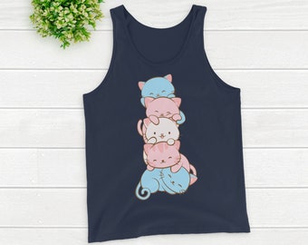 Cute Kawaii Cats Transgender Pride Tank Top - Unisex / Trans Pride Kawaii Clothing for Men and Women - MTF, FTM, Non-Binary Gender