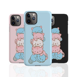 Transgender Pride Katzen Kawaii Handyhülle - iPhone 16 15 14 Samsung Galaxy S24 S23 S22 - Dezente Trans Pride LGBTQ Ästhetische Neko Handyhülle
