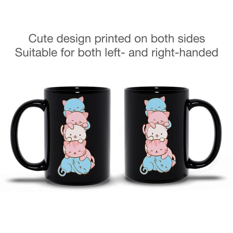 Transgender Pride Flag Kawaii Cats Cute Coffee Mug printed on both sides