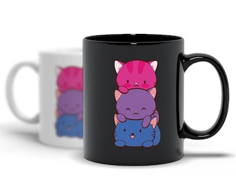 Bisexual Pride Flag Cats Cute Kawaii Mug / Subtle LGBTQ Cat Coffee Mug - Bi Pride Gifts For Cat Mom And Cat Dad