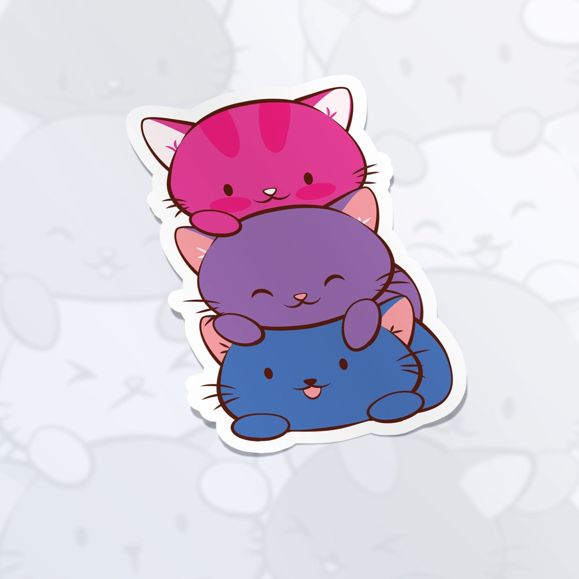 Kawaii Cats Bi Pride Sticker - Cute Pride Cat Sticker For Laptop, Hyd…