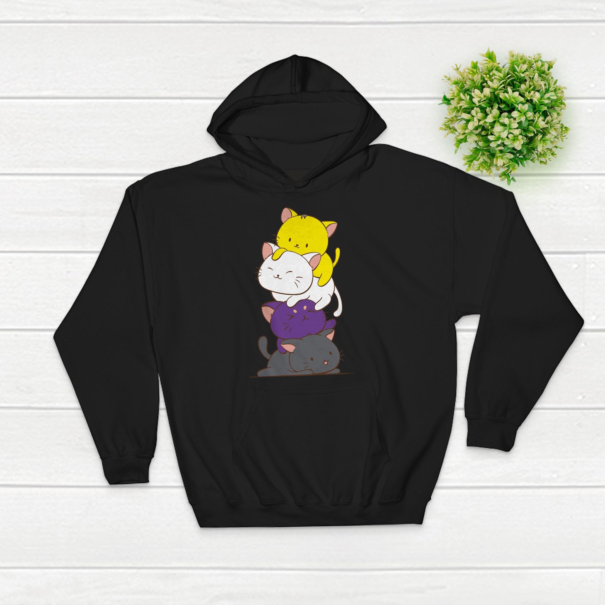 Nonbinary Pride Flag Kawaii Cat Sweatshirt Pullover Hoodie Etsy