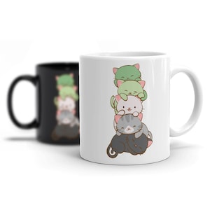 Aro Pride Kawaii Katzen Niedliche Tasse / Diskrete Aromantic Flagge, Lgbtq Subtiler Stolz Katzenstapel Anime Kaffeetasse Für Aromantic Cat Mom