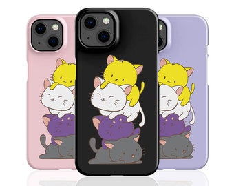 Nonbinary Pride Cats Kawaii Phone Case - iPhone Samsung Galaxy Google Pixel - Subtle  Pride LGBTQ Non-binary Aesthetic Anime Cats Phone Case