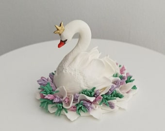 Swan in lovands Swan with Crown topper Wedding Swans Sugar paste handmade  Wedding Swans Sugar paste  wedding swans Topper for wedding cake