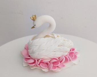 Swan with Crown Cake topper Wedding Swans  paste handmade swans Wedding cake Swans Topper for wedding Pair of swans