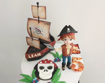 Pirate Cake Topper  Personalized Pirate Ship Personalised Pirate Supplies Handmade Pirate Theme ToppersTopper handmade figure