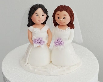 Gâteau de mariage lesbien Décoration de gâteau de mariage Mariée et mariée Décoration personnalisée Décoration faite main