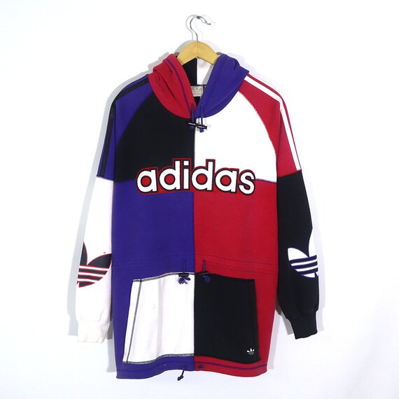 Vintage 90s ADIDAS Hoodie Purple Red Black White A