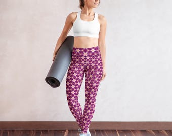 Lila Kaleidoskop Leggings | Damen Festival Aktivkleidung