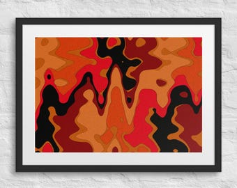 Scarlet Meadow - Abstract Red & Amber Framed Print - Warm Modern Wall Art