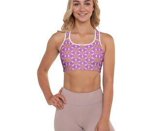 Sutiã esportivo Mandala roxo – Top esportivo Boho Yoga com design roxo ousado
