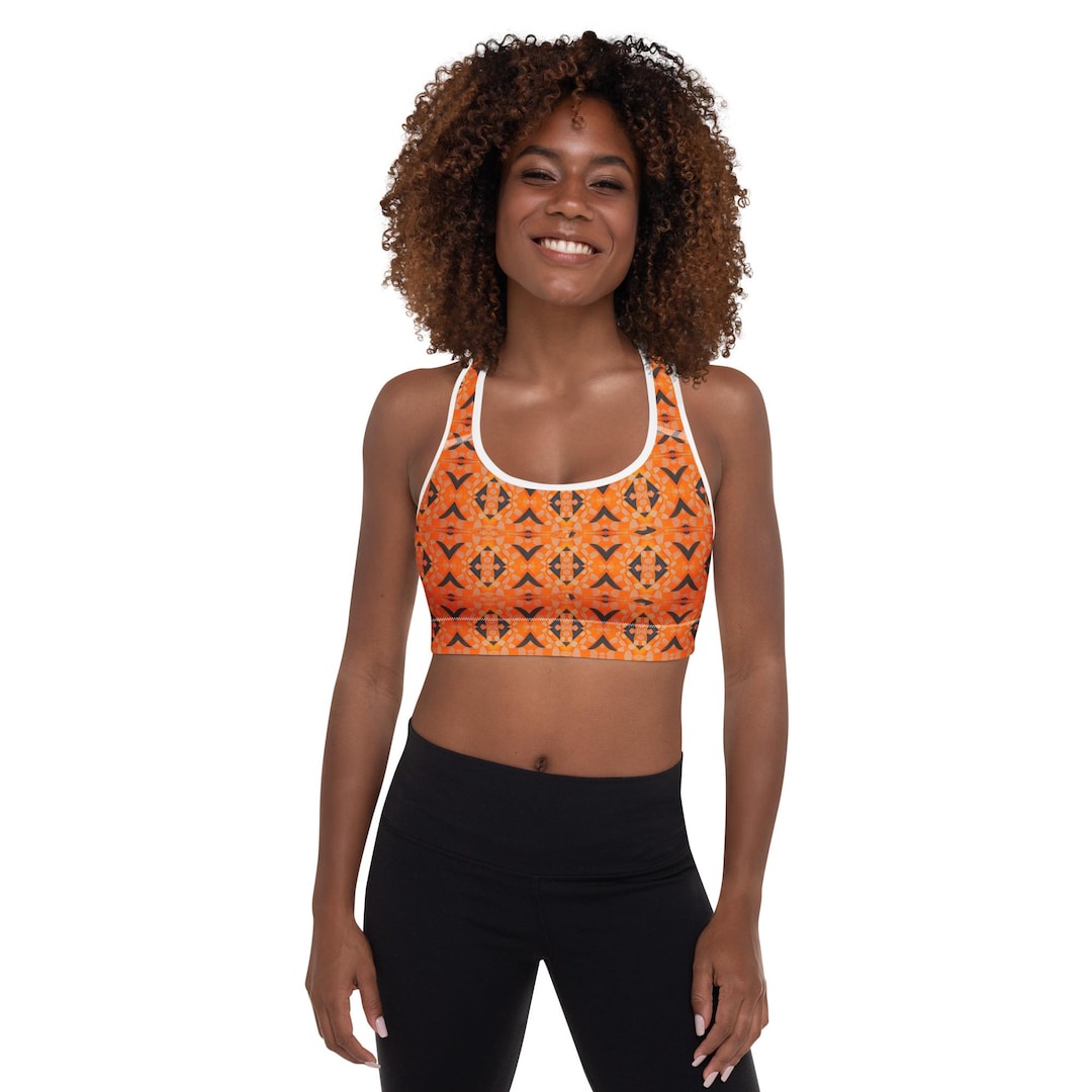 Native Bra Bold Tribal Sports Bra – Orange Tribal Print Activewear Top for Yoga ...