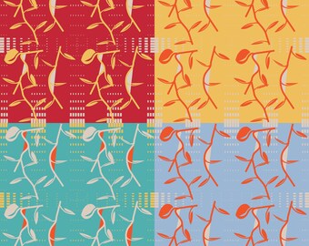 Golden Stem Rhythm – Set of Four Framed Botanical Art Prints