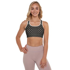 Midnight Bloom Sports Bra – Black & White