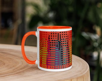 Orange Geometric Ceramic Coffee Cup